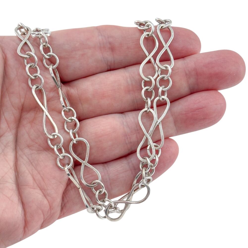 Vintage Sterling Silver 925 Infinity Link Chain Necklace 55"